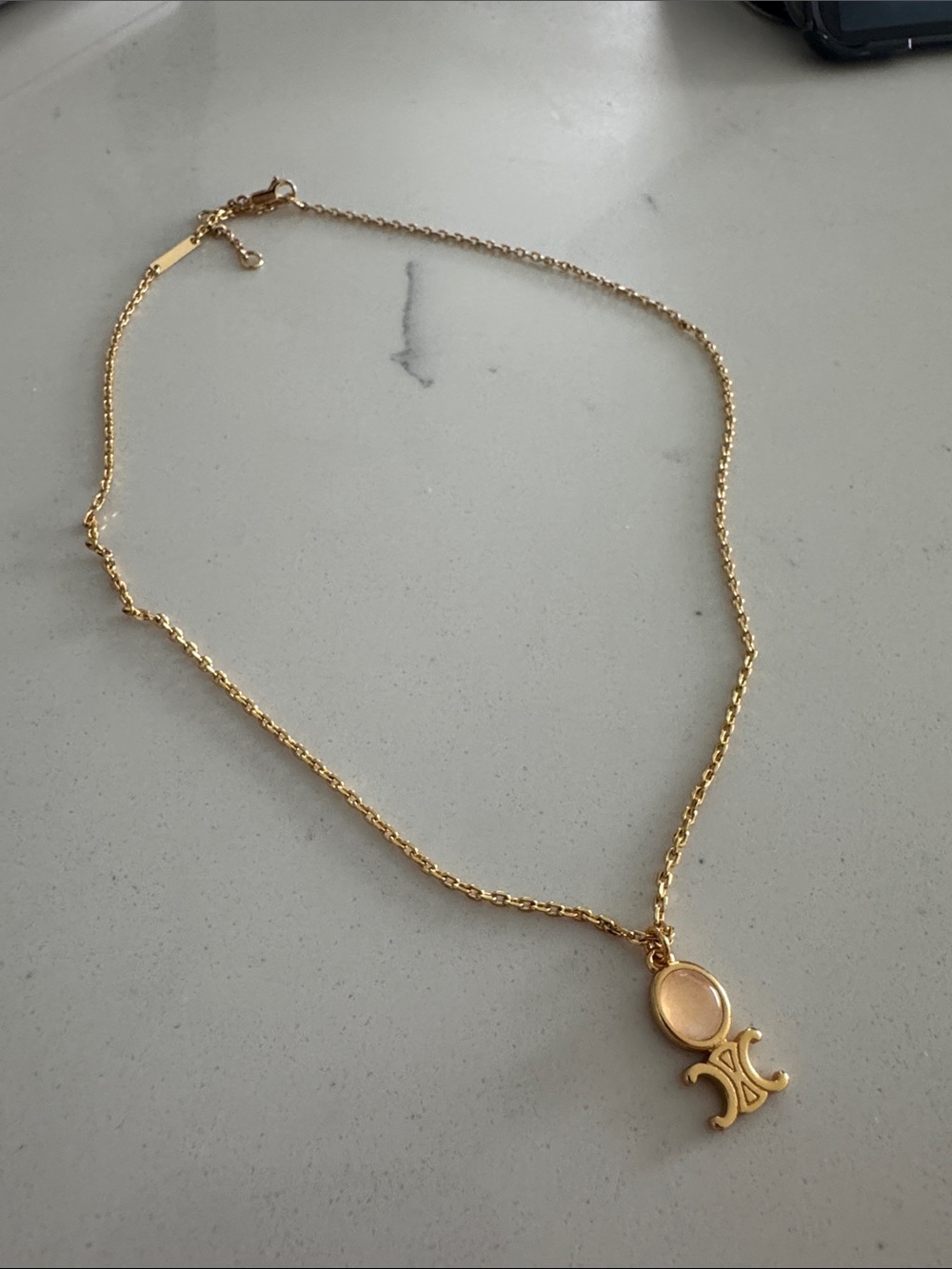 Celine Gold Necklace with Light Pink Pendant